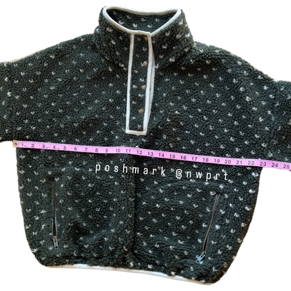 THE GREAT🏕️ Countryside Sherpa Heart Sweater Pullover Jacket Olive Green 0 XS - Picture 12 of 13